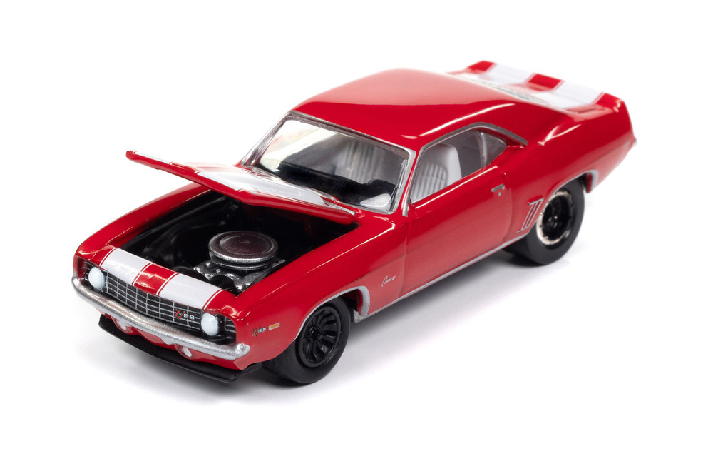 1969 Chevy Camaro Z28, Red w/White Stripes - Johnny Lightning JLMC034/48B - 1/64 Scale Diecast Model Toy Car