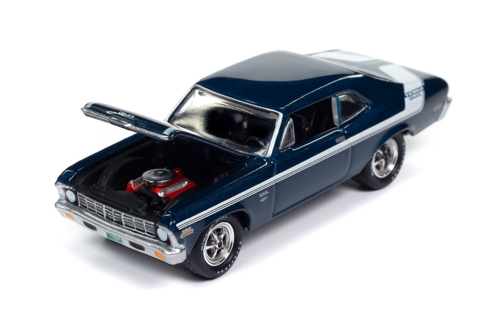 1970 Chevy Nova Yenko Deuce, Fathom Blue Ply - Johnny Lightning JLMC034/48A - 1/64 Scale Diecast Model Toy Car
