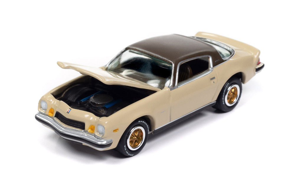 1975 Chevy Camaro LT, Cream Beige w/Brown Roof - Johnny Lightning JLSP390/24B - 1/64 Scale Diecast Model Toy Car