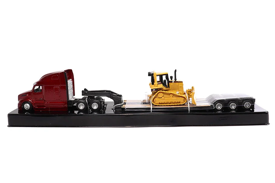 Peterbilt Model 579 UltraLoft Tandem Tractor w/Lowboy Trailer & Cat D5M Dozer, Red/Yellow - Diecast Masters 84419 - 1/87 Scale Diecast Model Toy Car