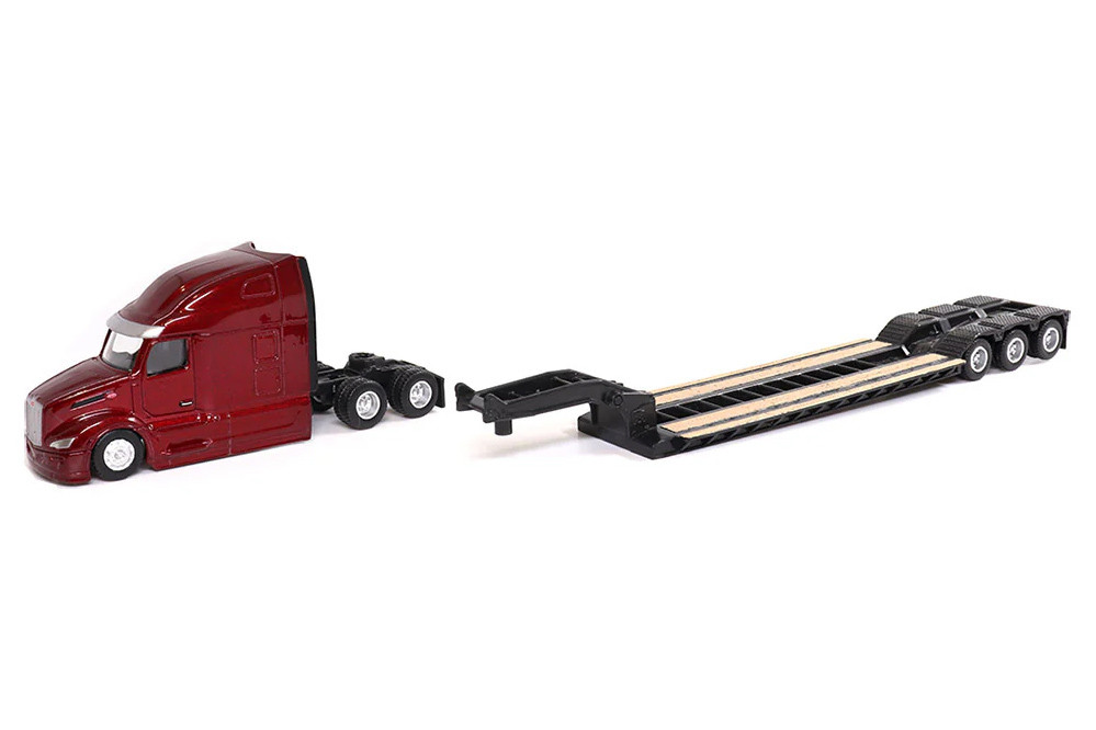Peterbilt Model 579 UltraLoft Tandem Tractor w/Lowboy Trailer & Cat D5M Dozer, Red/Yellow - Diecast Masters 84419 - 1/87 Scale Diecast Model Toy Car