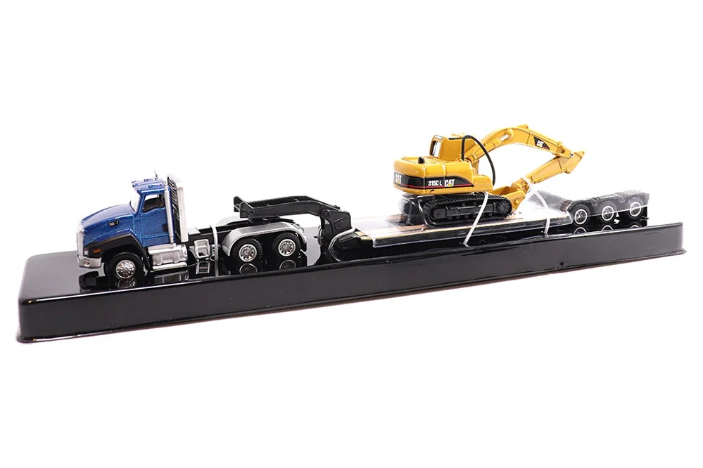 Caterpillar CT660 Day Cab Tractor w/Lowboy Trailer & Cat 315C L Hydraulic Excavator, Blue/Yellow - Diecast Masters 84415 - 1/87 Scale Diecast Model Toy Car