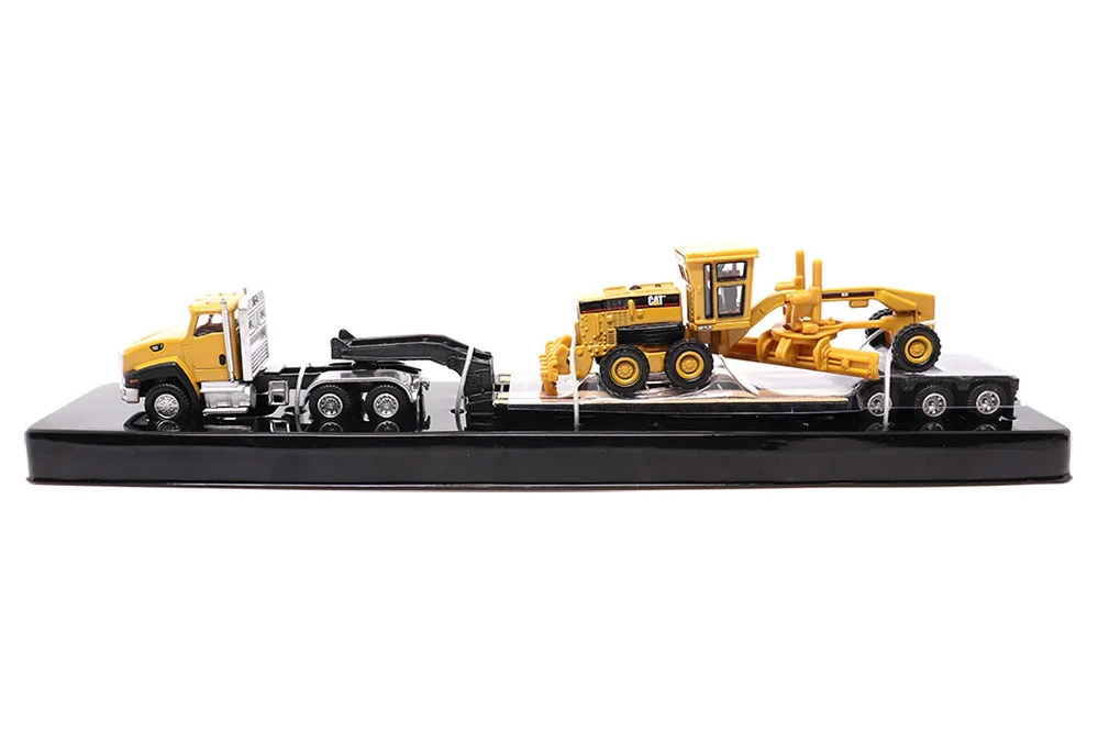 Caterpillar CT660 Day Cab Tractor w/Lowboy Trailer & Cat 163H Motor Grader, Yellow - Diecast Masters 84414 - 1/87 Scale Diecast Model Toy Car