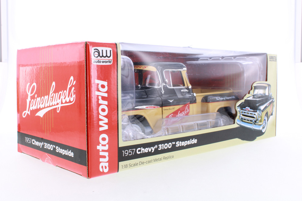 1957 Chevy 3100 Stepside Pickup, Leinenkugle's Beer - Auto World R-23782 - 1/18 Scale Diecast Car