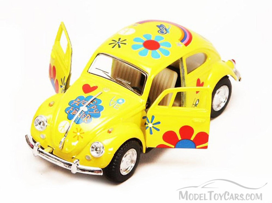 1967 Volkswagen Beetle w/Decals, Yellow - Kinsmart 5057DF - 1/32 Diecast Car (New, but NO BOX)