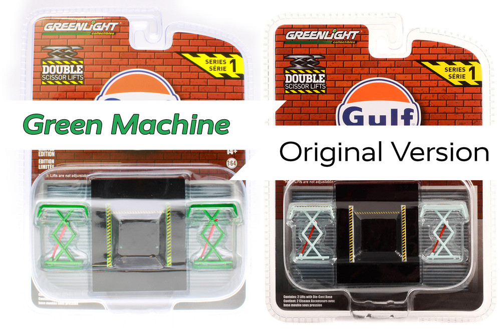GREEN MACHINE Automotive Double Scissor Lift, Gulf Oil - Greenlight 16160B/48 - 1/64 Scale Diecast Accessory