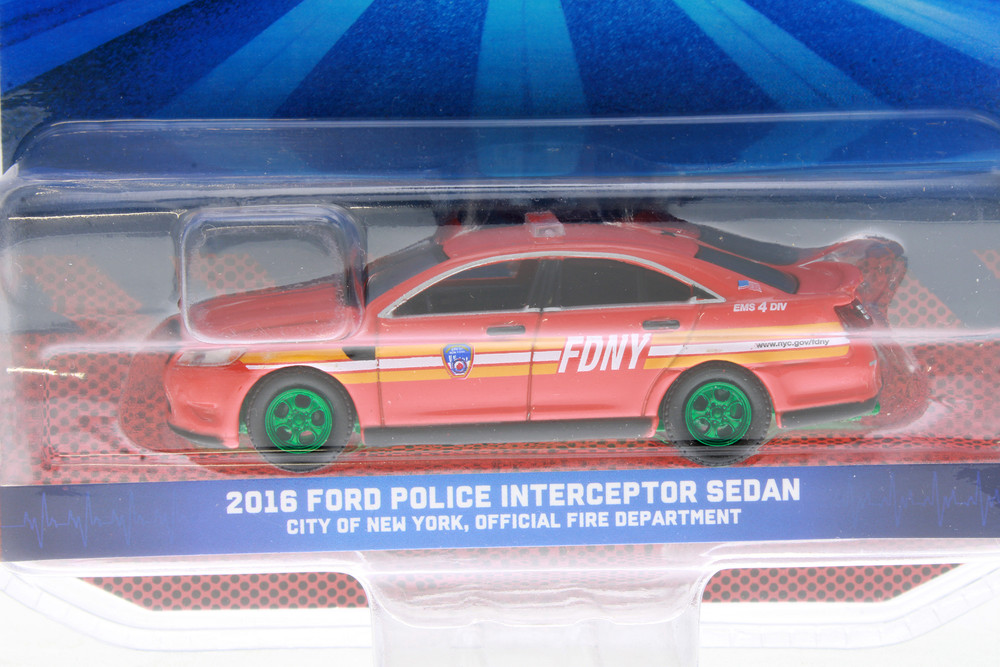 GREEN MACHINE FDNY 2016 Ford Police Interceptor Sedan, Red - Greenlight 67040C/48 - 1/64 Scale Diecast Car