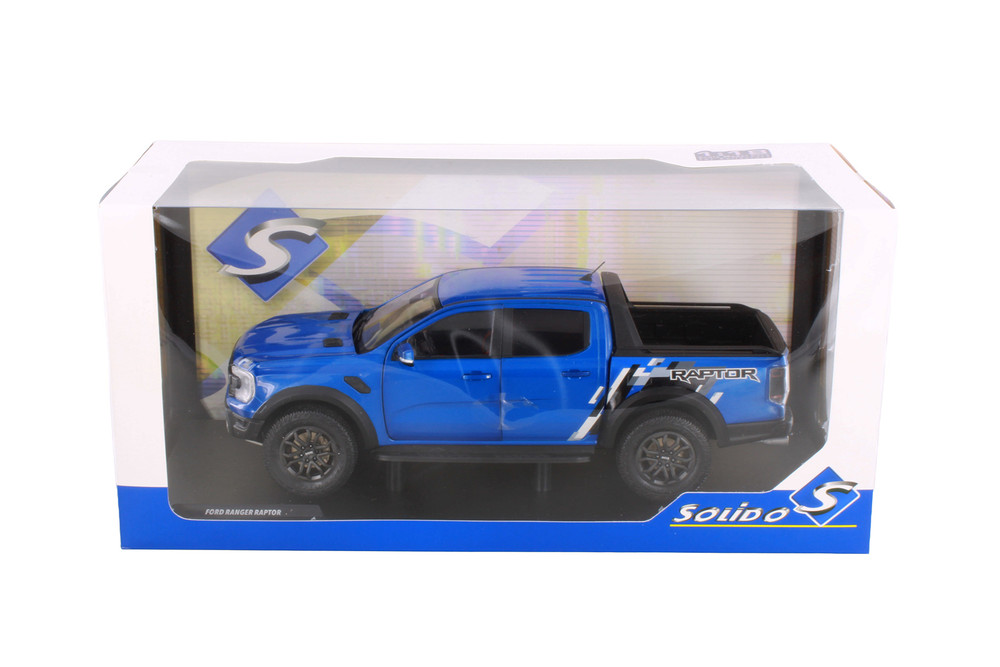 2024 Ford Ranger Raptor Pickup Truck, Blue Lightning - Solido S1813902 - 1/18 Scale Diecast Model Toy Car
