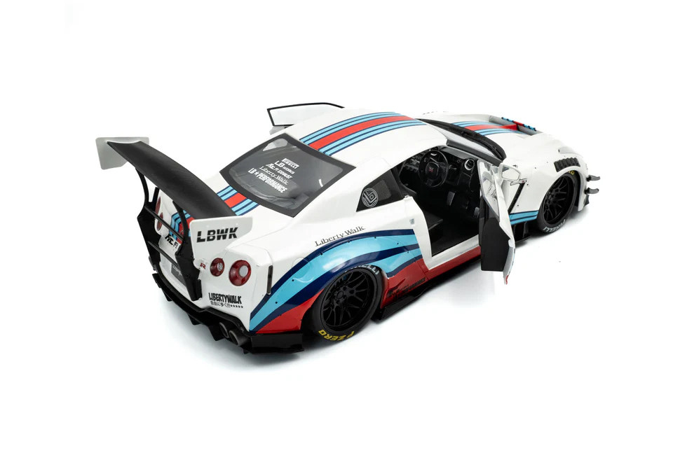 2024 Nissan GT-R (R35) Liberty Walk Body Kit 2.0 "Martini Racing", White - Solido S1805819 - 1/18 Scale Diecast Model Toy Car
