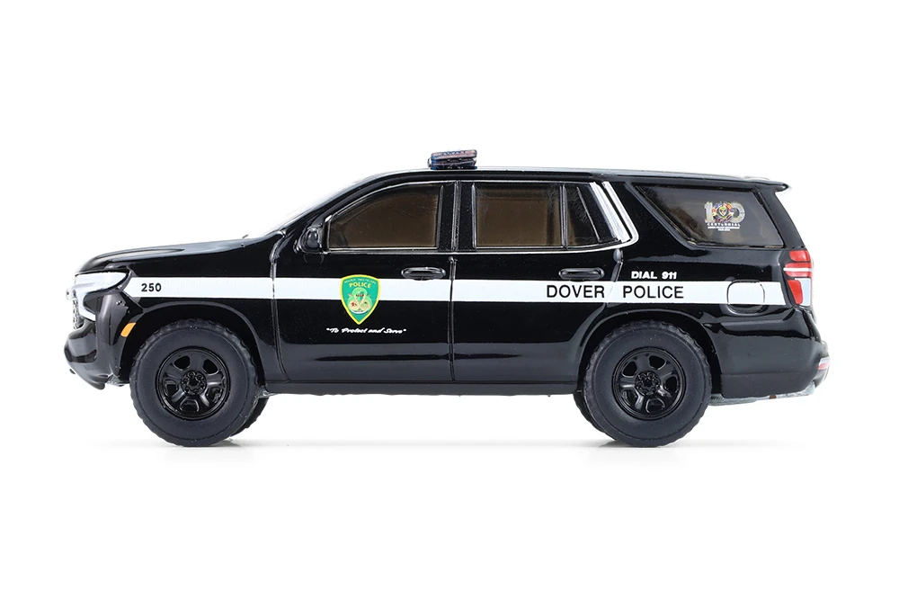 2024 Chevy Tahoe Police Pursuit Vehicle "Dover Police - 100th Anniversary Edition", Black/White - Greenlight 30549/48 - 1/64 Scale Diecast Model Toy Car