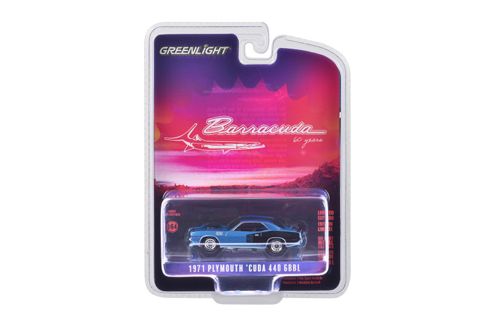 1971 Plymouth Barracuda 440 6bbl, B5 Blue - Greenlight 28160D/48 - 1/64 Scale Diecast Model Toy Car