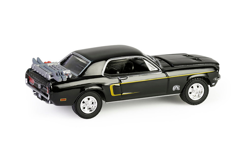 1968 Ford Mustang Coupe w/Trunk Mounted Ski Rack & Skis "Ski Cliff", Black - Greenlight 54110C/48 - 1/64 Scale Diecast Model Toy Car
