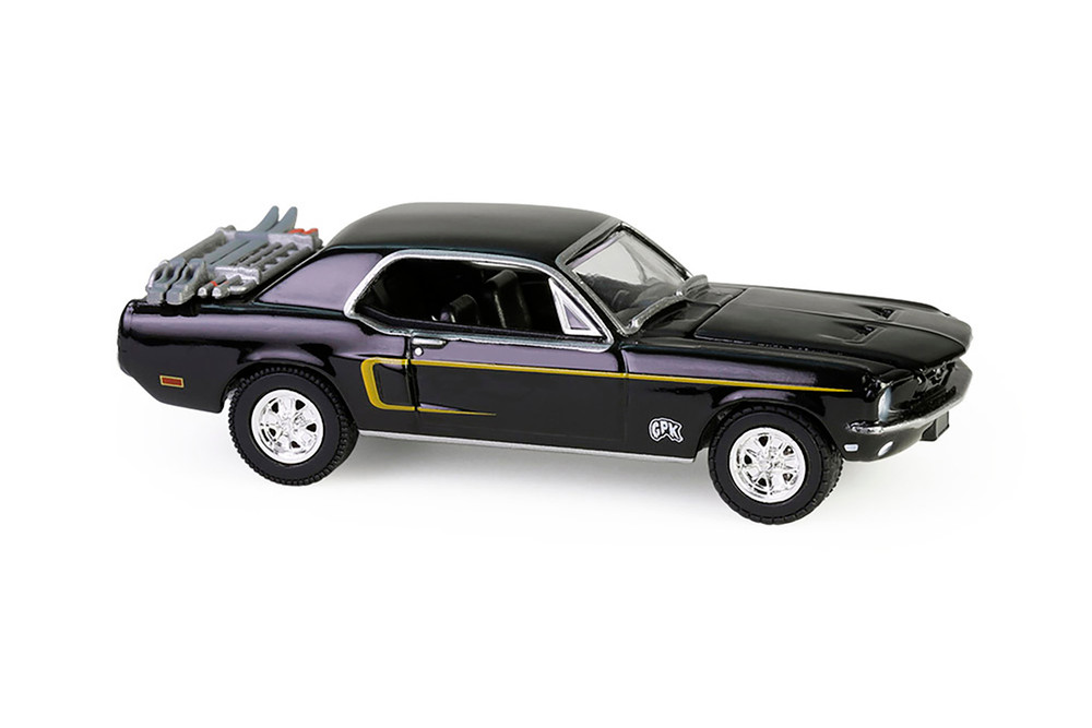 1968 Ford Mustang Coupe w/Trunk Mounted Ski Rack & Skis "Ski Cliff", Black - Greenlight 54110C/48 - 1/64 Scale Diecast Model Toy Car