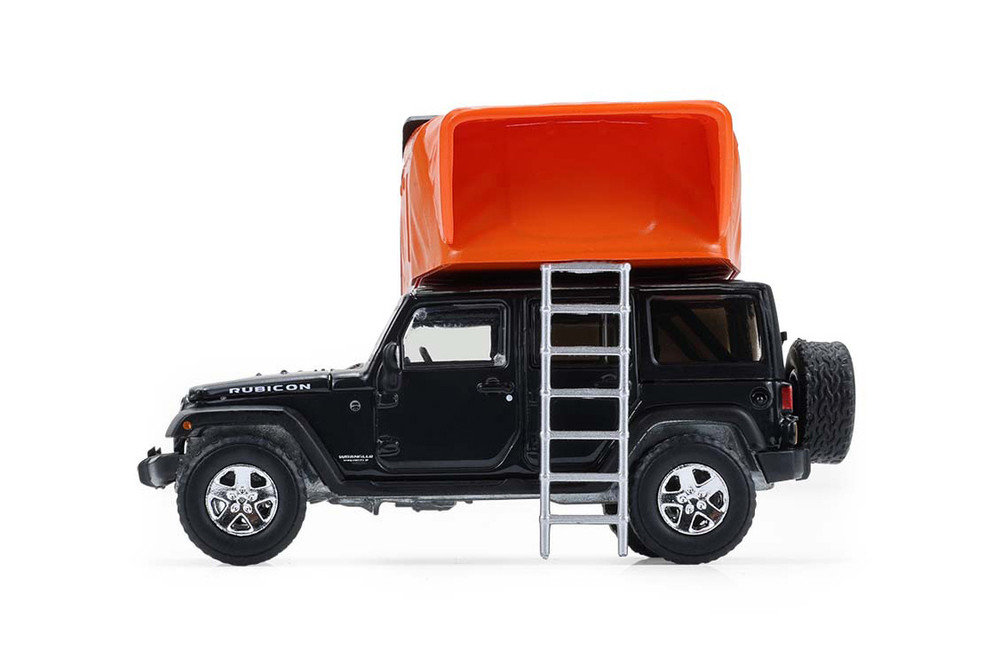 2008 Jeep Wrangler Unlimited Rubicon w/Modern Rooftop Camper, Black - Greenlight 38080F/48 - 1/64 Scale Diecast Model Toy Car