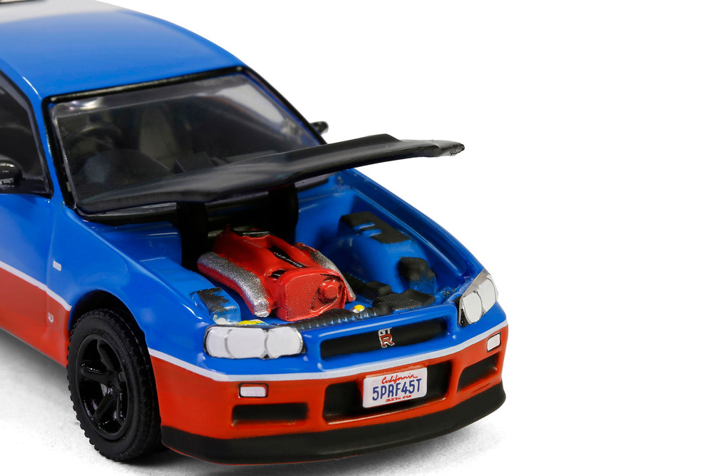 2000 Nissan Skyline GT-R (R34) "Chevron", Blue/Red - Greenlight 41175E/48 - 1/64 Scale Diecast Model Toy Car