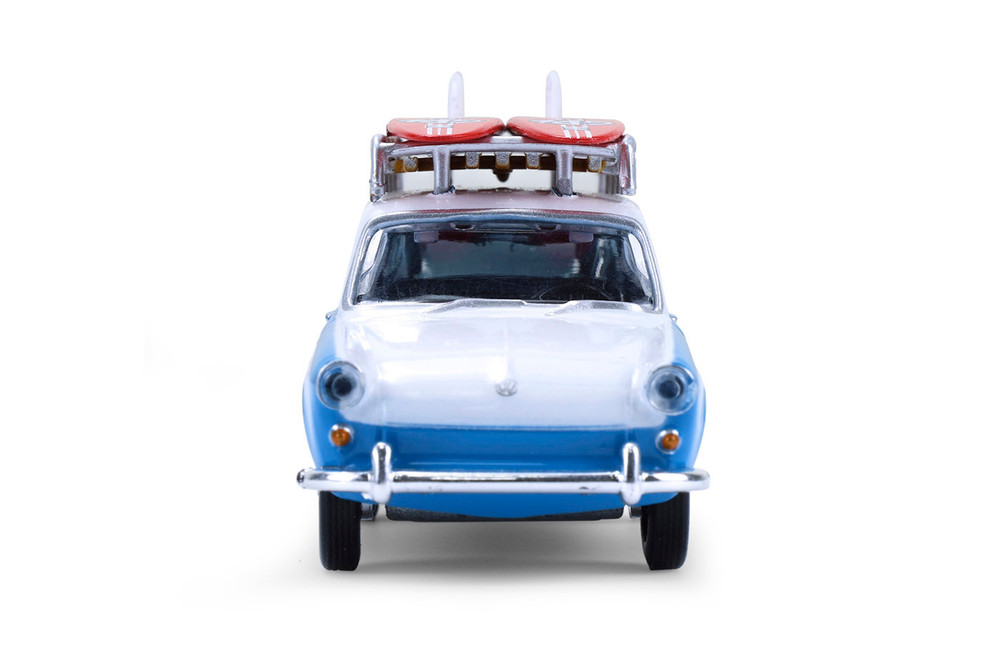 1961 Volkswagen Type 3 Squareback w/Roof Rack & Surfboards "Waxed Zack", Blue/White - Greenlight 54110B/48 - 1/64 Scale Diecast Model Toy Car