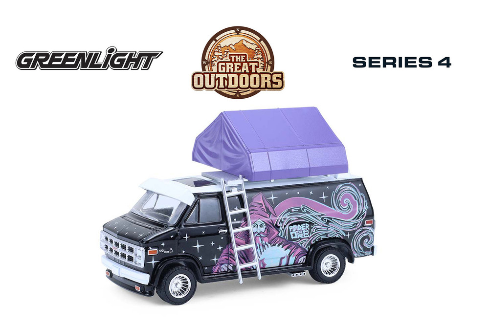 1978 GMC Vandura Custom Van w/Camp'otel Cartop Sleeper Tent, Black - Greenlight 38080C/48 - 1/64 Scale Diecast Model Toy Car