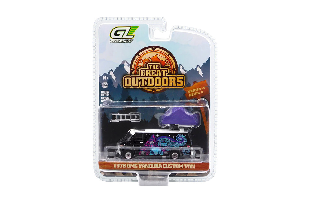 1978 GMC Vandura Custom Van w/Camp'otel Cartop Sleeper Tent, Black - Greenlight 38080C/48 - 1/64 Scale Diecast Model Toy Car