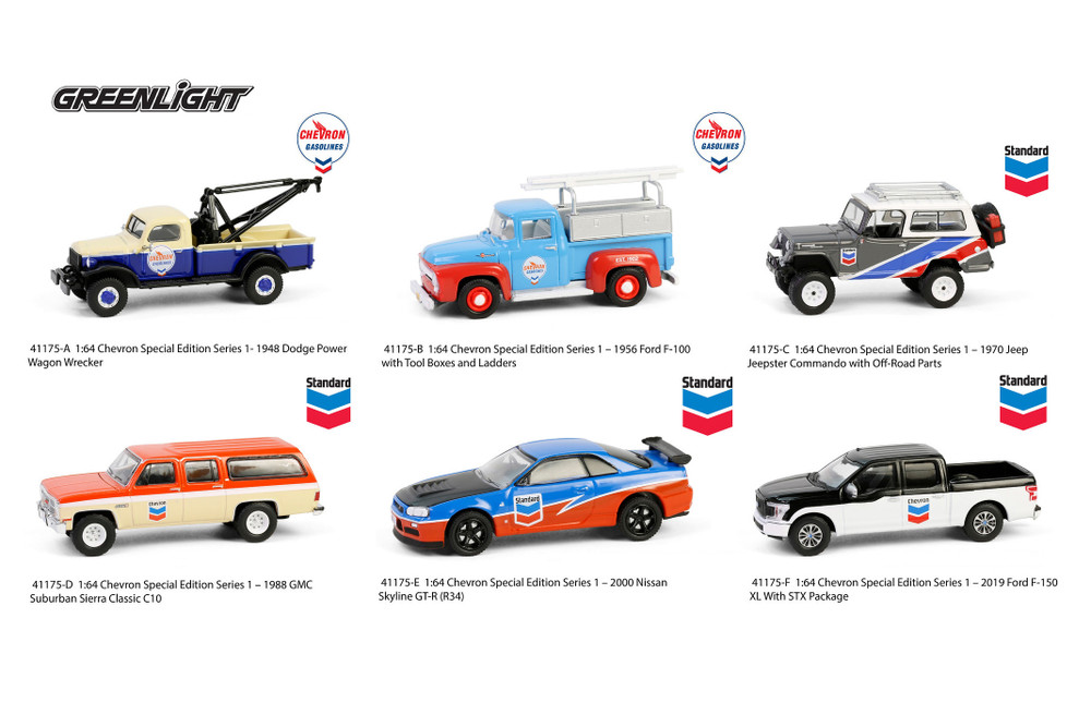 Box of 6 Chevron Special Edition Series 1, ASSTD - Greenlight 41175/48 - 1/64 Scale Diecast Model Toy Cars