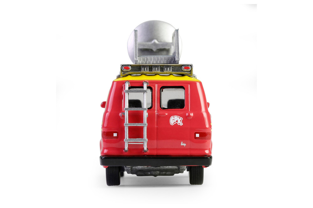 1976 Dodge B-100 w/Roof Mounted Satellite Dish "Dish Grace", Red/Yellow - Greenlight 54110D/48 - 1/64 Scale Diecast Model Toy Car