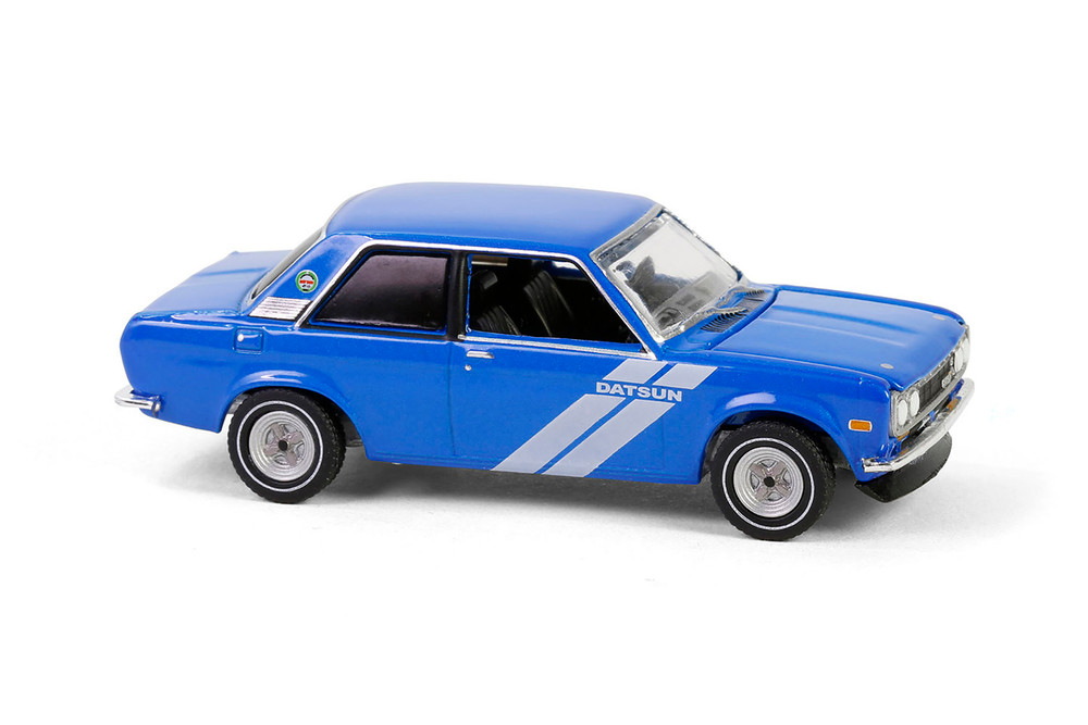 1972 Datsun 510 "Show it Like it is - a Champion", Blue/White Stripes - Greenlight 39150C/48 - 1/64 Scale Diecast Model Toy Car
