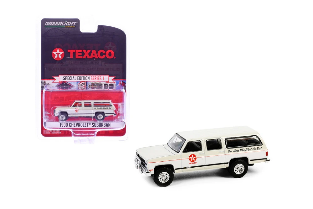 1990 Chevy Suburban "Texaco", Cream/White - Greenlight 41165E/48 - 1/64 Scale Diecast Model Toy Car