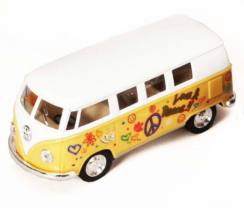 1962 Volkswagen Classic Bus w/Decals, Yellow - Kinsmart 5060DF - 1/32 Diecast Car (New, but NO BOX)