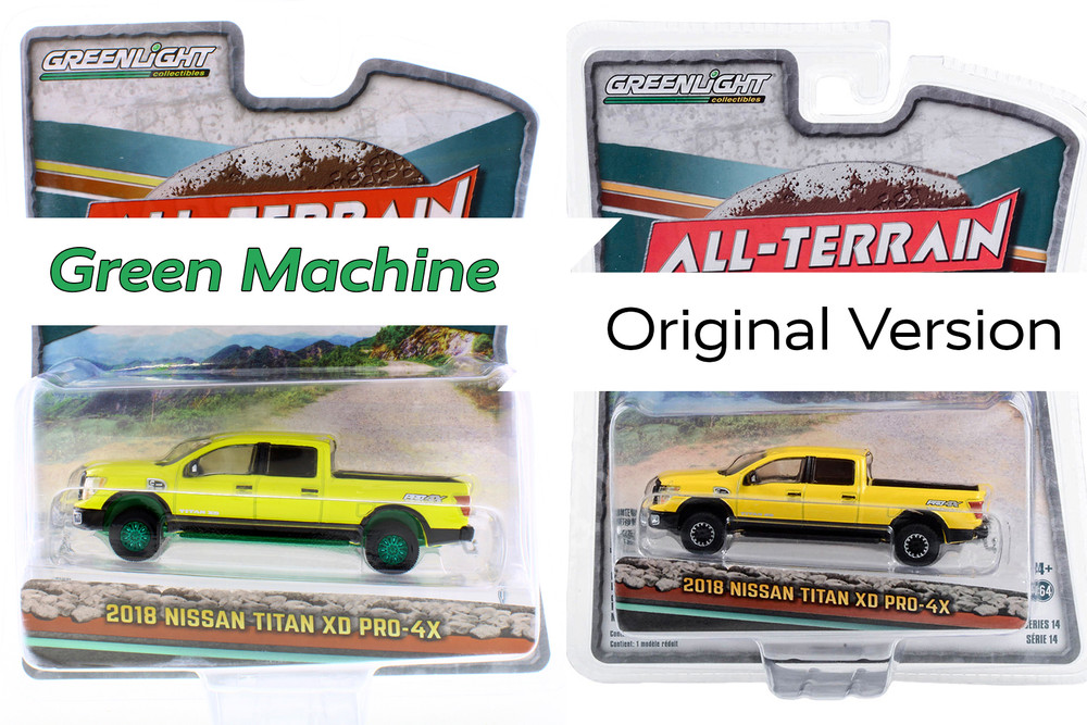 GREEN MACHINE 2018 Nissan Titan XD Pro-4X, Yellow - Greenlight 35250E/48 - 1/64 Scale Diecast Model Toy Car