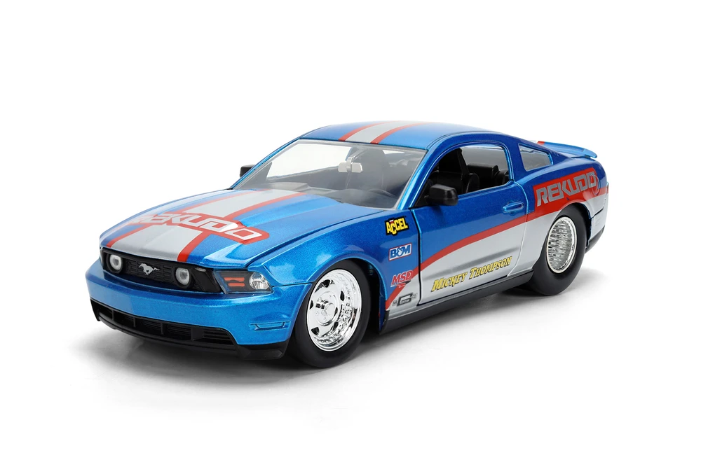 2010 Ford Mustang GT "Rekudo" Mickey Thompson, Blue w/Red & Silver Stripes - Jada Toys 36609 - 1/24 Scale Diecast Model Toy Car