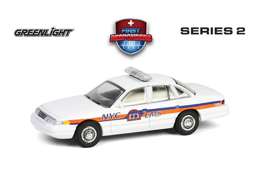 1994 Ford Crown Victoria NYC EMS "City of New York Emergency Service", White - Greenlight 67060C/48 - 1/64 Scale Diecast Model Toy Car