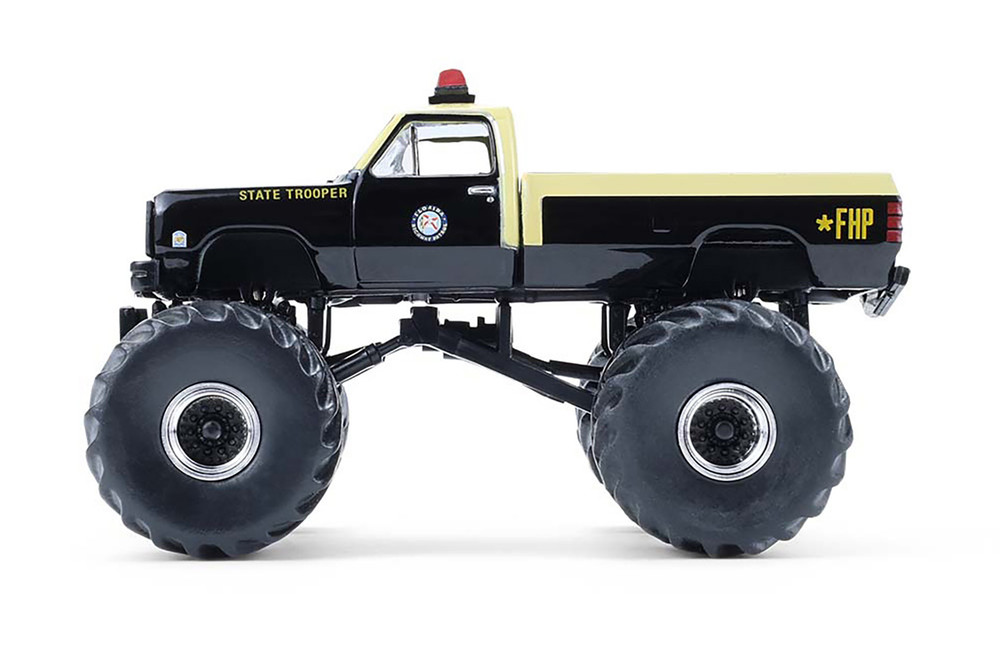 1983 Dodge Ram W350 Monster Truck "Florida Highway Patrol", Black/Cream - Greenlight 49170C/48 - 1/64 Scale Diecast Model Toy Car