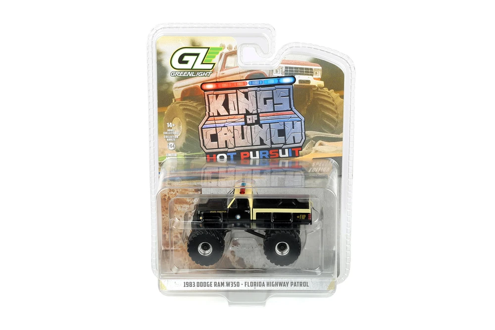 1983 Dodge Ram W350 Monster Truck "Florida Highway Patrol", Black/Cream - Greenlight 49170C/48 - 1/64 Scale Diecast Model Toy Car