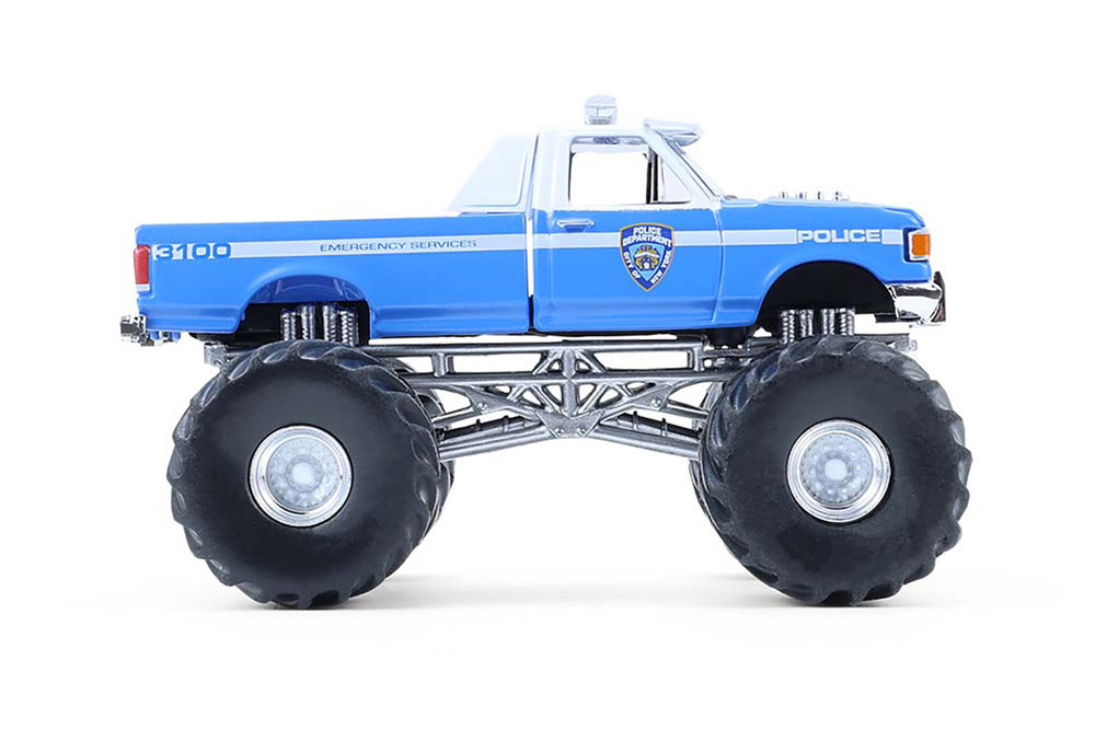 1990 Ford F-350 Monster Truck "NYPD (New York Police Department)", Blue/White - Greenlight 49170E/48 - 1/64 Scale Diecast Model Toy Car