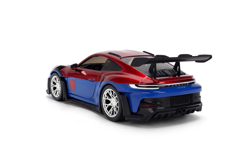 Porsche 911 GT3 RS (992) w/Spiderman Figure, Red/Blue - Jada Toys 37442 - 1/24 Scale Diecast Model Toy Car