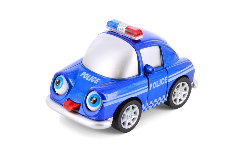 Cutie Cars w/Movable Eyes & Tongues - Police, Blue - Showcasts 403/4D - 4" Scale Diecast Model Toy Car