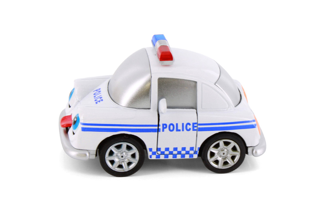 Cutie Cars w/Movable Eyes & Tongues - Police, White - Showcasts 403/4D - 4" Scale Diecast Model Toy Car