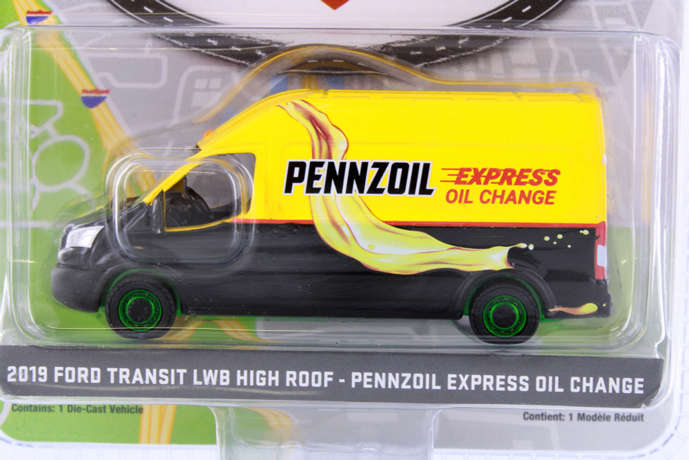 GREEN MACHINE 2019 Ford Transit LWB High Roof Van, Yellow - Greenlight 53050C/48 - 1/64 Scale Diecast Car