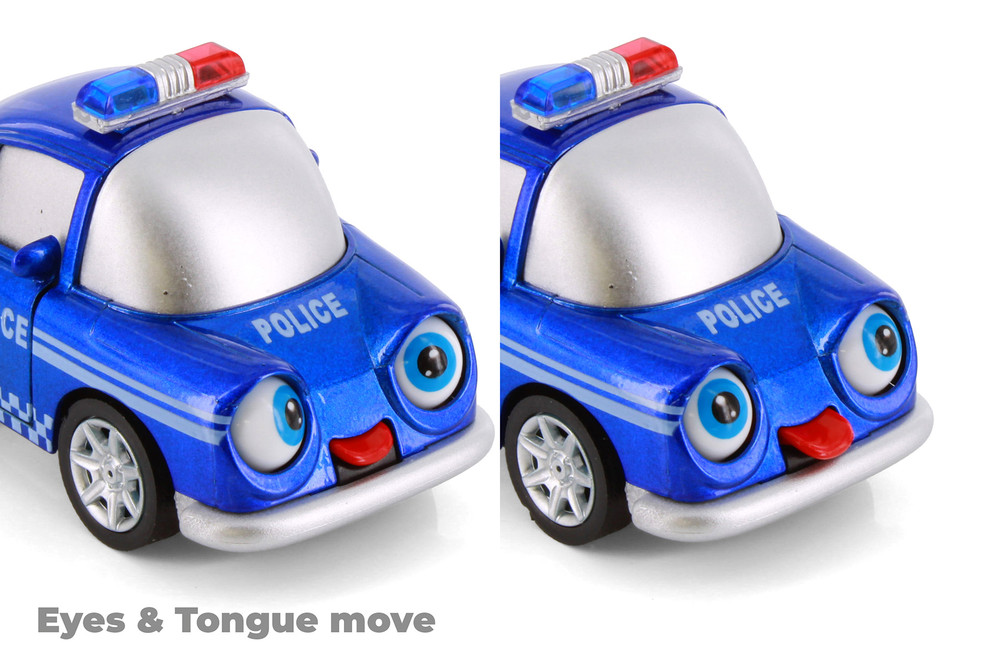 Cutie Cars w/Movable Eyes & Tongues - Police, Blue - Showcasts 403/4D - 4" Scale Diecast Model Car