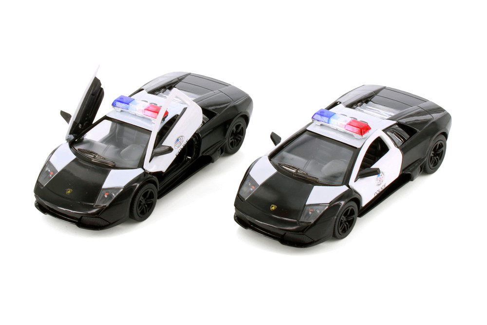 Box of 12 Lamborghini Murcielago LP640 Police, Black/White - Kinsmart 5317DP - 1/36 Scale Diecast Model Toy Cars