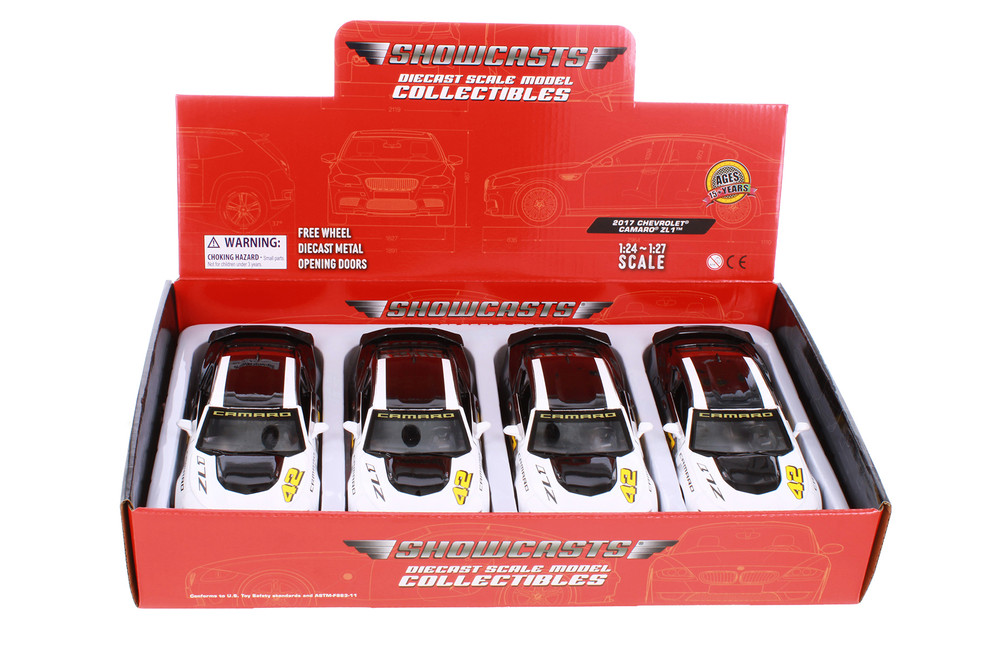 Box of 4 2017 Chevy Camaro ZL1 #42 "GT Racing", Black/White - Showcasts 73797D - 1/24 Scale Diecast Model Toy Car
