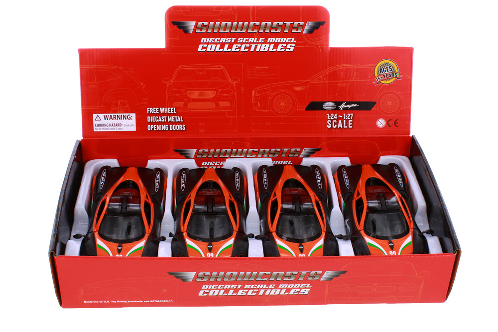 Box of 4 Pagani Huayra #23 "GT Racing", Orange/Black - Showcasts 73798D - 1/24 Scale Diecast Model Toy Cars
