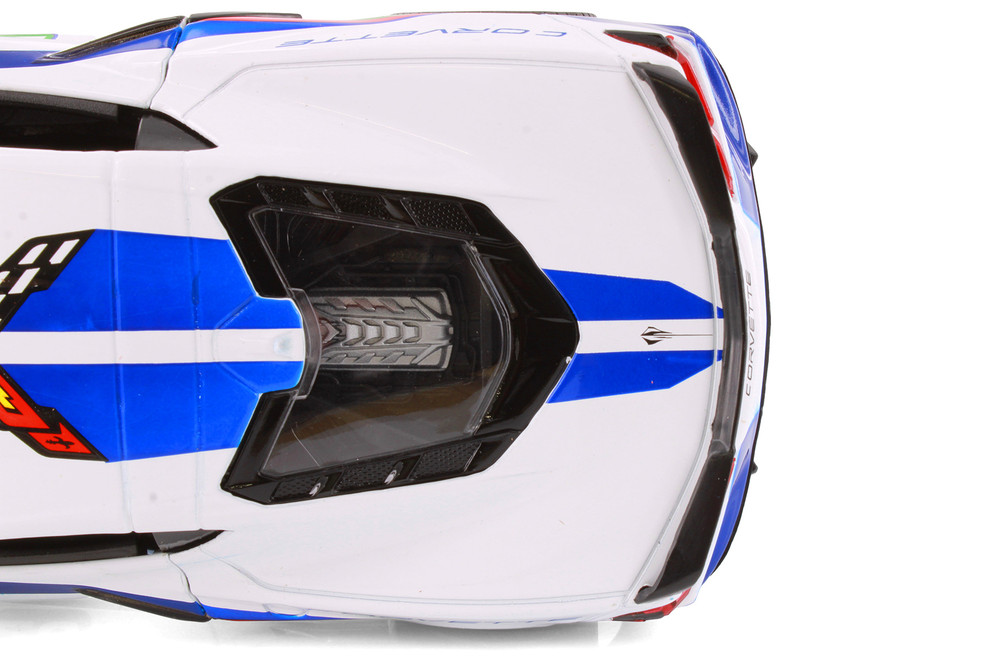 Box of 4 2020 Chevy Corvette #28 "GT Racing", White/Blue - Showcasts 73794D - 1/24 Scale Diecast Model Toy Car