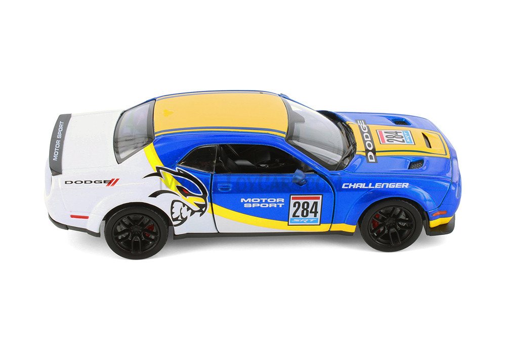 Box of 4 2018 Dodge Challenger SRT Hellcat Widebody #284 "GT Racing", Blue - Showcasts® 73792D - 1/24 Scale Diecast Model Toy Cars