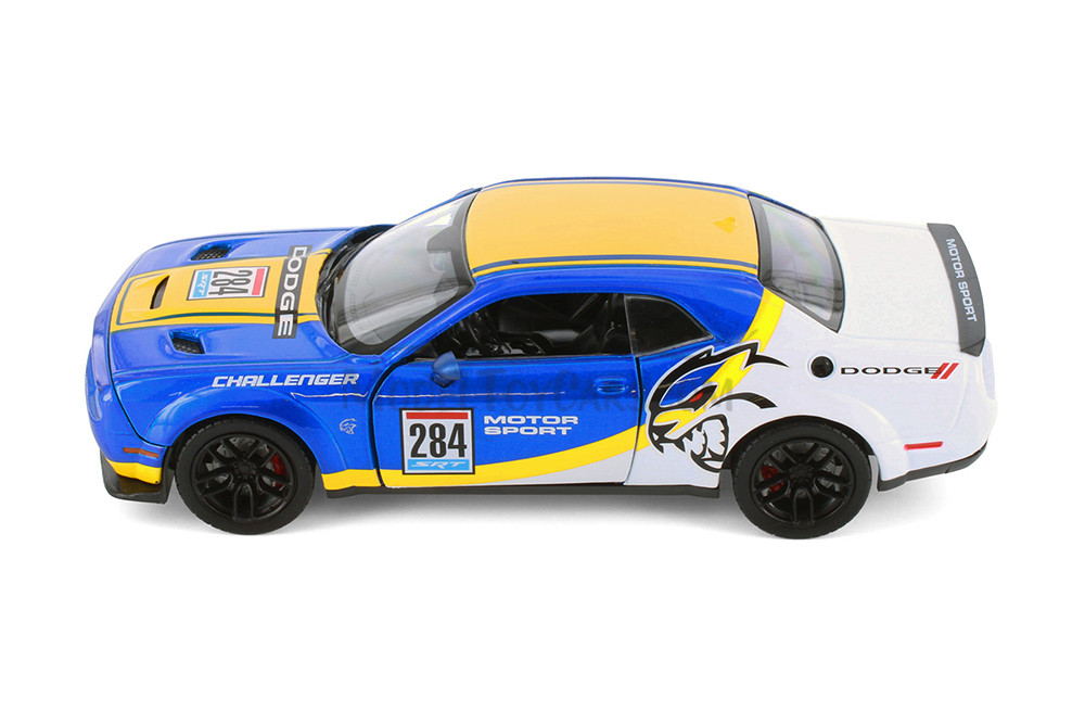 Box of 4 2018 Dodge Challenger SRT Hellcat Widebody #284 "GT Racing", Blue - Showcasts® 73792D - 1/24 Scale Diecast Model Toy Cars