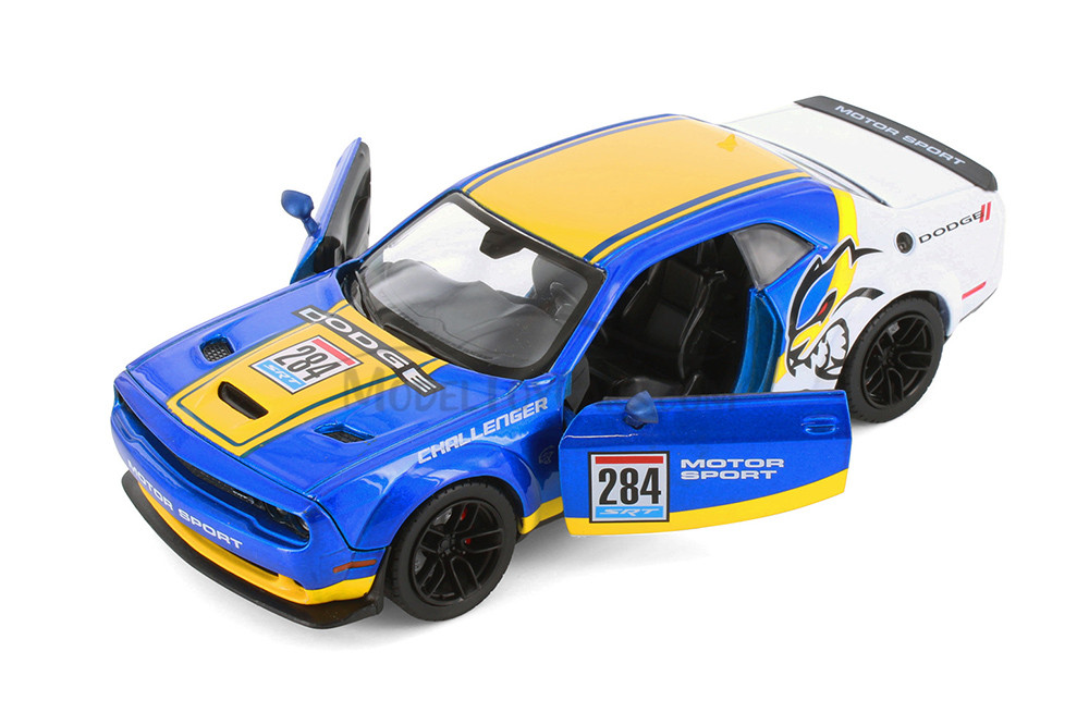 Box of 4 2018 Dodge Challenger SRT Hellcat Widebody #284 "GT Racing", Blue - Showcasts® 73792D - 1/24 Scale Diecast Model Toy Cars