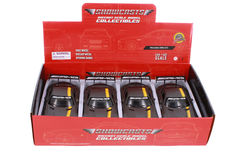 Box of 4 Mercedes-Benz AMG #1 "GT Racing", Matte Gray - Showcasts 73784D - 1/24 Scale Diecast Model Toy Cars