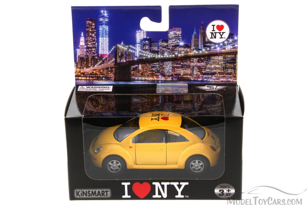 I Love New York Volkswagen New Beetle Hard Top, Yellow - Kinsmart 5028W-ILNY - 1/32 Diecast Car