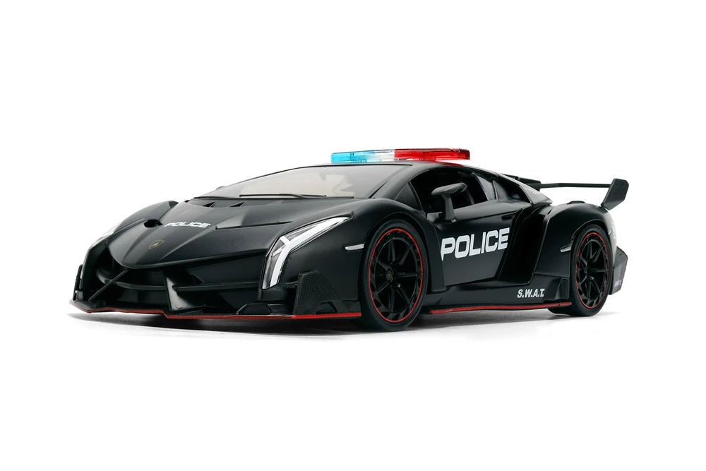Lamborghini Veneno "Police", Matte Black - Jada Toys 37756 - 1/24 Scale Diecast Model Toy Car