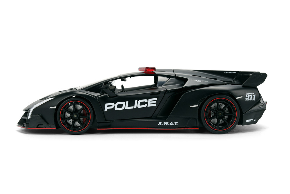Lamborghini Veneno "Police", Matte Black - Jada Toys 37756 - 1/24 Scale Diecast Model Toy Car