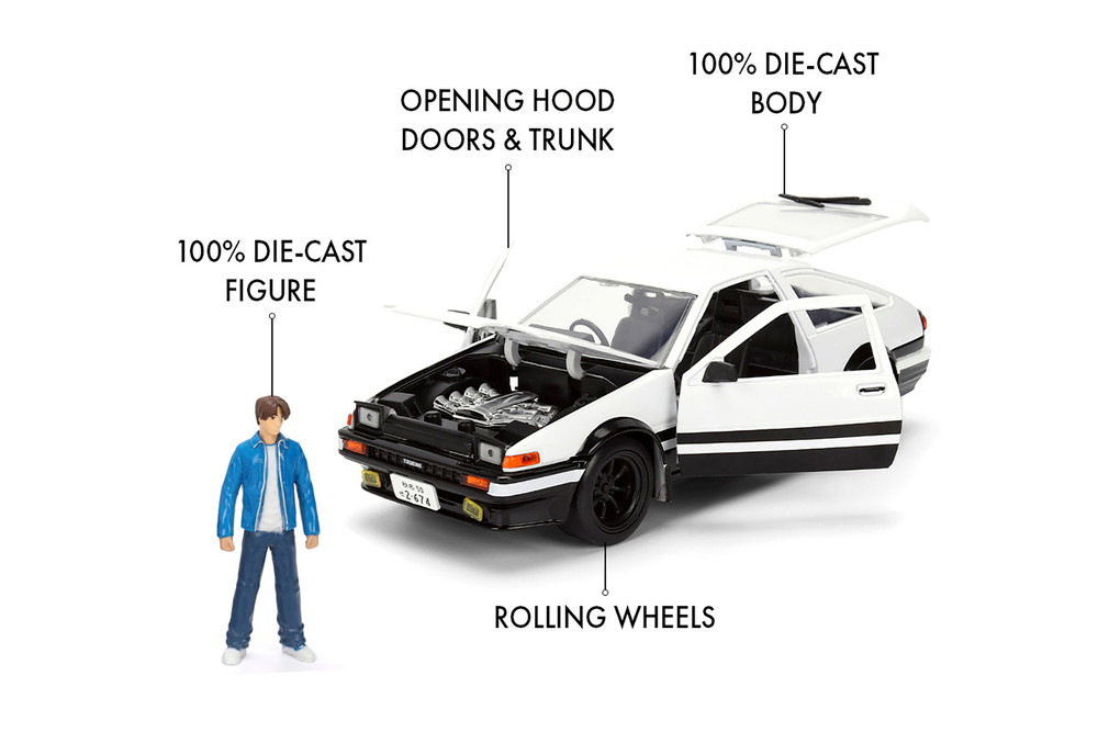 1986 Toyota Trueno (AE86) w/Takumi Figure, Initial D - Jada Toys 34501/4 - 1/24 Scale Diecast Model Toy Car